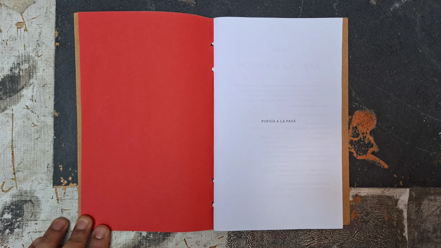 Open book with a red sheet next to the half-title page